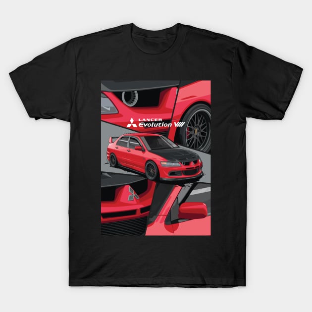 RED BLACK LANCER EVO III T-Shirt by Ajie Negara